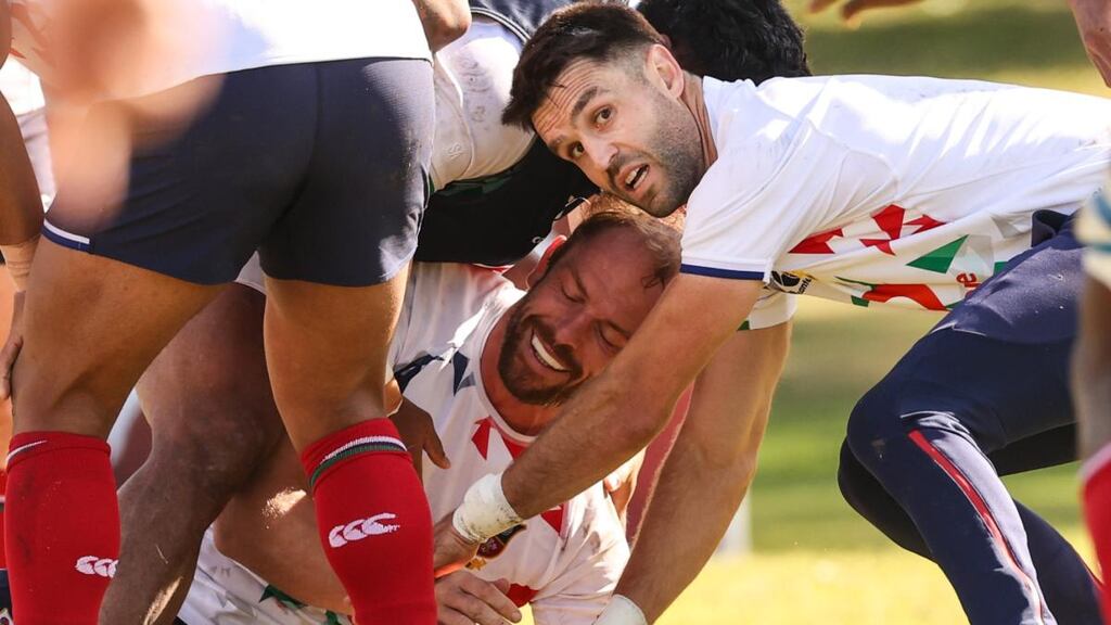 Conor Murray and Alun Wyn Jones during Tuesday’s Lions training session in Cape Town. Photograph: Billy Stickland/Inpho