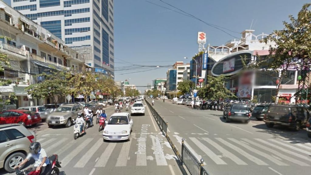 Local media reports say the Irish man was walking his bicycle across Monivong Boulevard in Phnom Penh, Cambodia early yesterday when he was struck. File photograph: Google Street View