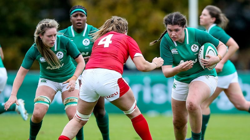 Bobbett makes a break during a friendly against Wales last year. Photo: Tommy Dickson/Inpho