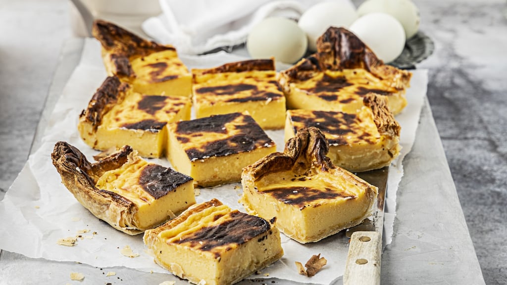 Portuguese custard tart traybake