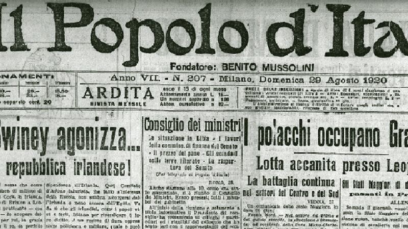 Il Populo d’Italia, edited by Benito Mussolini, tells of Terence MacSwiney’s agony. Photograph courtesy of History Ireland