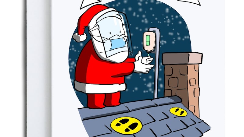 Rob Stears: Santa on a roof Christmas card (€3.20, Etsy)