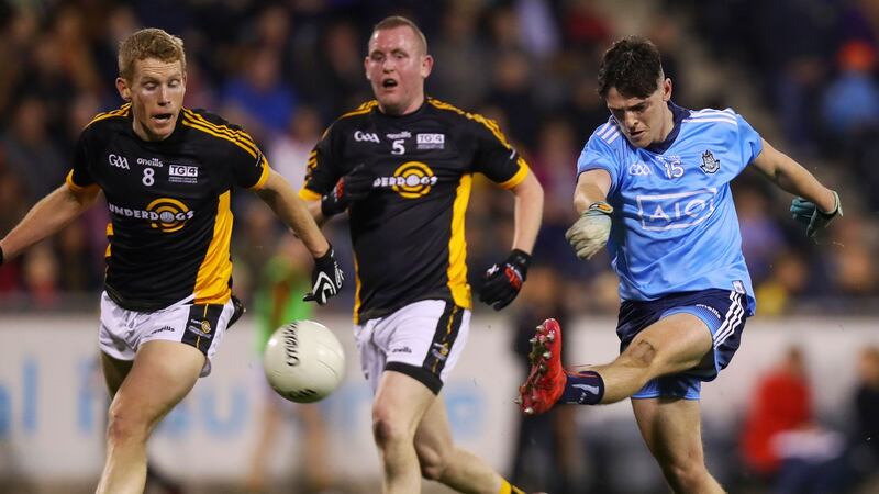 Dublin’s Stephen Smith shoots to score a goal during the challenge match at Parnell Park. Photograph: Tommy Dickson/Inpho