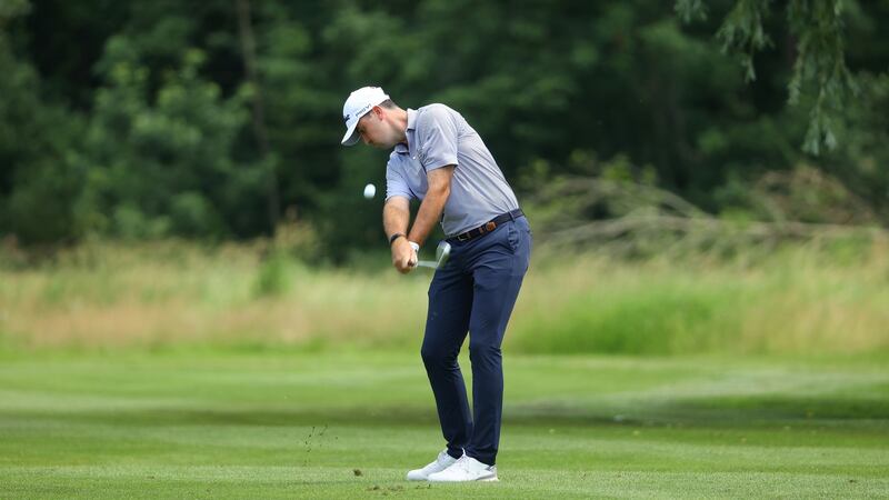 Ireland’s Niall Kearney plays his second shot on the fifth hole during his third round at the BMW International Open in Munich. Photograph: Andrew Redington/Getty Images