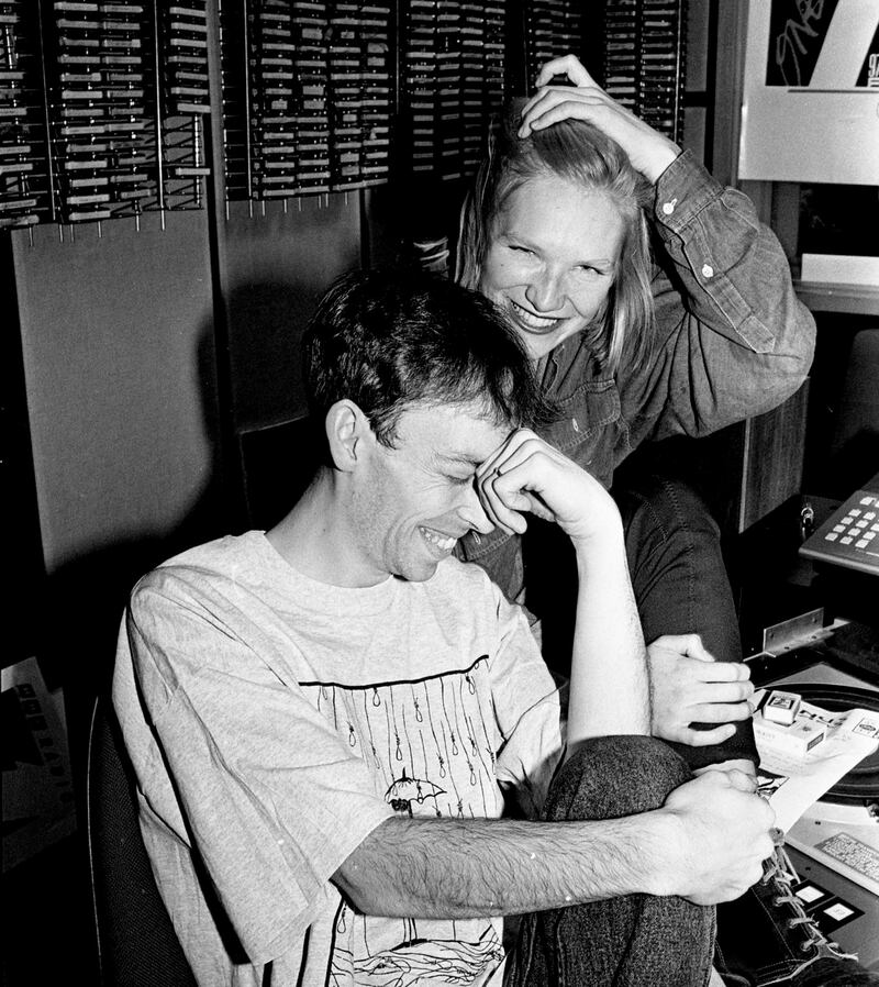 Steve Lamacq and Jo Whiley, at BBC studios in 1994. Photograph: Martyn Goodacre/Getty