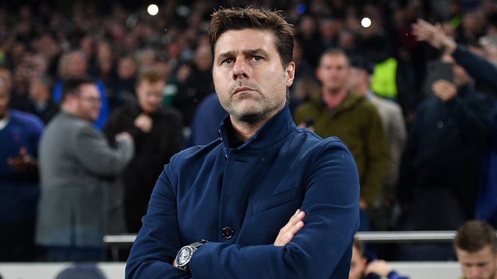 Spurs manager Mauricio Pochettino waiting for kickoff in the Champions League match against Bayern Munich in north London. Photograph: Getty Images