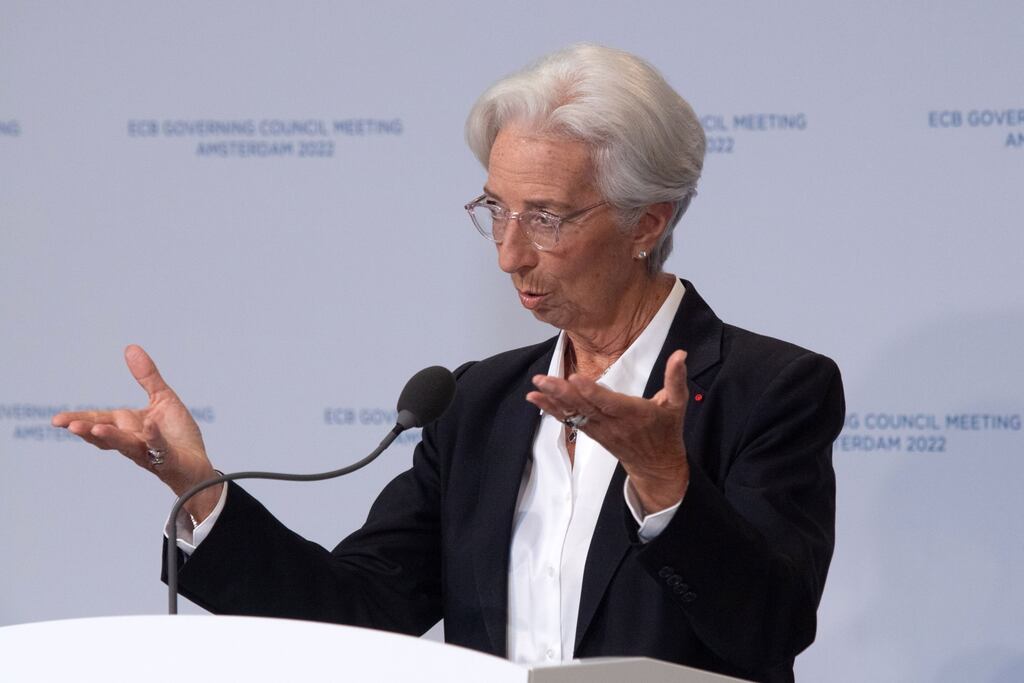 ECB president Christine Lagarde who says more "determined" action may be needed in addition to an already promised gradual rise in interest rates. Photograph: Bloomberg