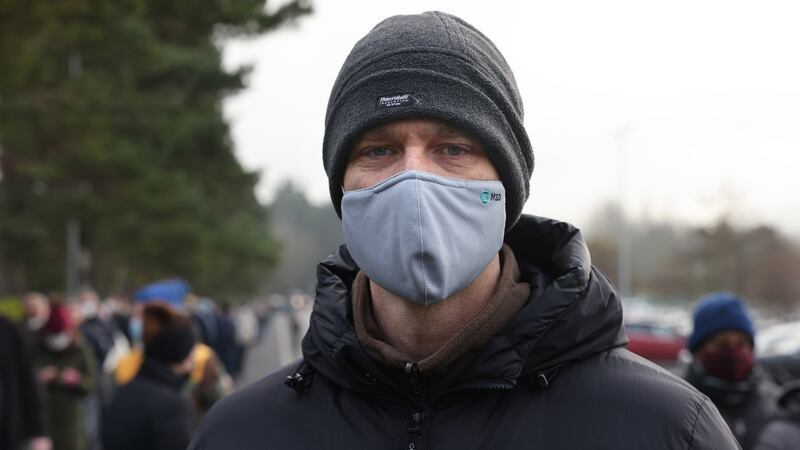 Darren Smith (43) was among those waiting in line at approximately 11.20 am. Photograph: Dara Mac Dónaill / The Irish Times
