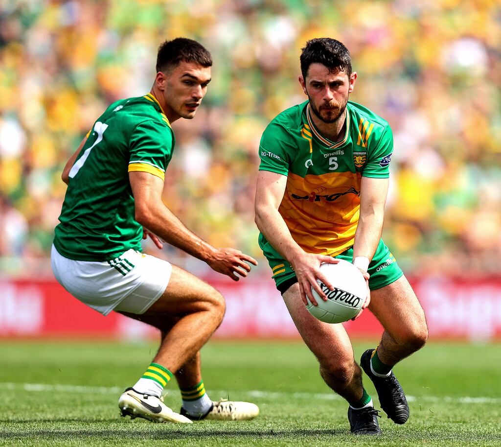 Donegal's Ryan McHugh steals a march on Meath's Ciarán Caulfield during the All-Ireland SFC semi-final at Croke Park. Photograph: Tom O’Hanlon/Inpho