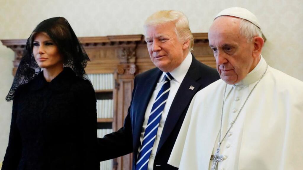 US president Donald Trump and first lady Melania Trump meet Pope Francis at the Vatican on Wednesday. Photograph: Evan Vucci/New York Times
