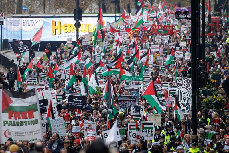 Pro-Palestinian demonstrators march to Whitehall on November 30th. Photograph: Tolga Akmen/EPA