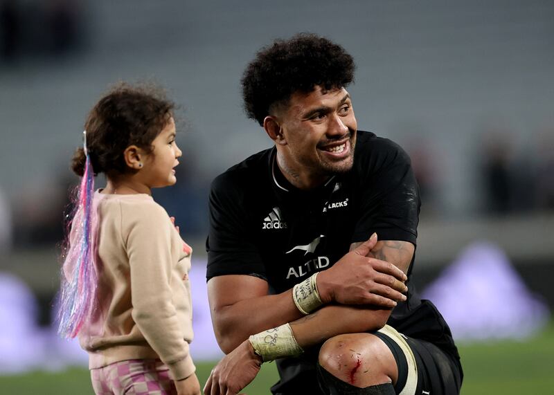 Savea with his daughter Kobe after the first Test against Ireland in 2022. Photograph: Inpho