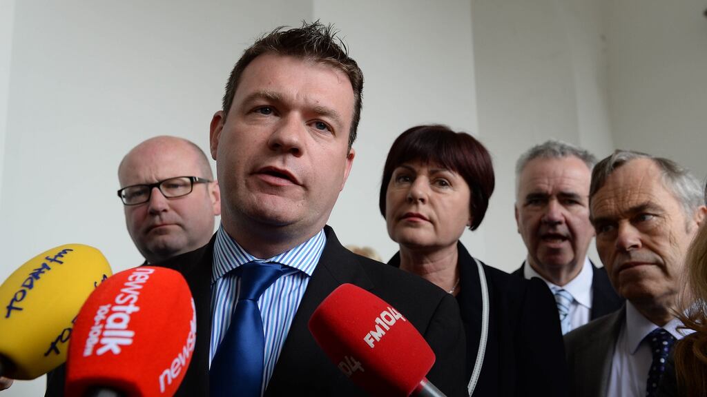 Minister for the Environment Alan Kelly speaking to reporters. Photograph: Brenda Fitzsimons / The Irish Times