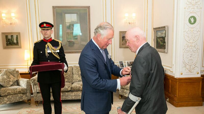 Investiture of Paul Smithwick at the British ambassador’s residence in Sandyford by Prince Charles on Friday. Photograph: Paul Sherwood
