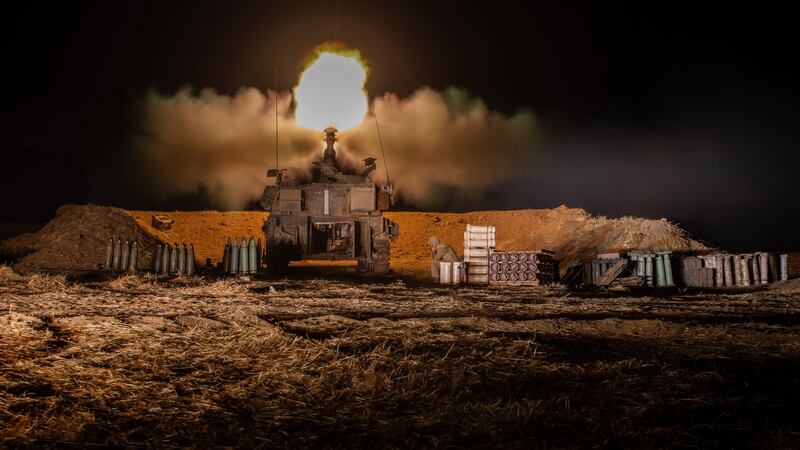 Israeli artillery fires into the Gaza Strip from the border on May 13th. Photograph: Dan Balilty/The New York Times