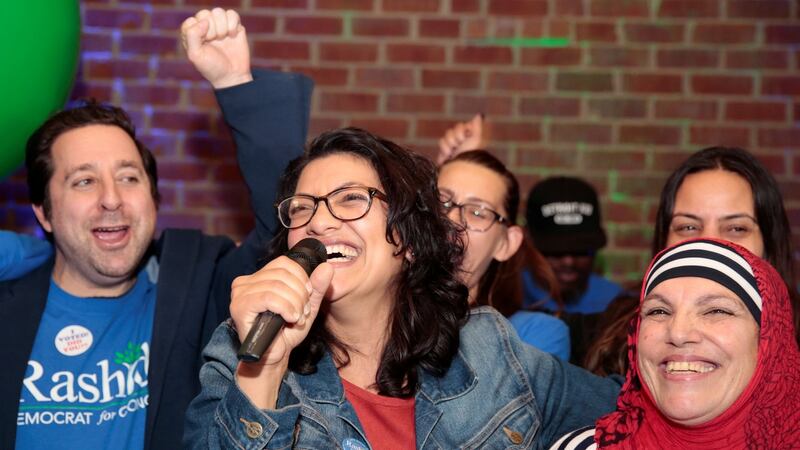 Rashida Tlaib celebrates with her mother at her election night party. Photograph: Reuters
