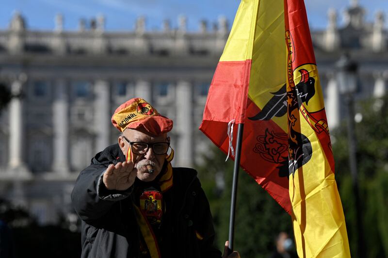 A supporter of Francisco Franco in Madrid on November 20th, 2022, during a demonstration marking the anniversary of the death of the dictator. Photograph: Oscar Del Pozo/AFP via Getty Images