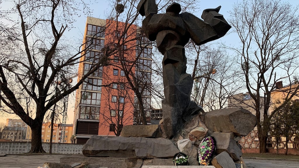 A memorial to the approximately 160,000 Polish and Ukrainian Jews who were taken from Lviv and murdered by the Nazis in the second World War. Photograph: Lara Marlowe