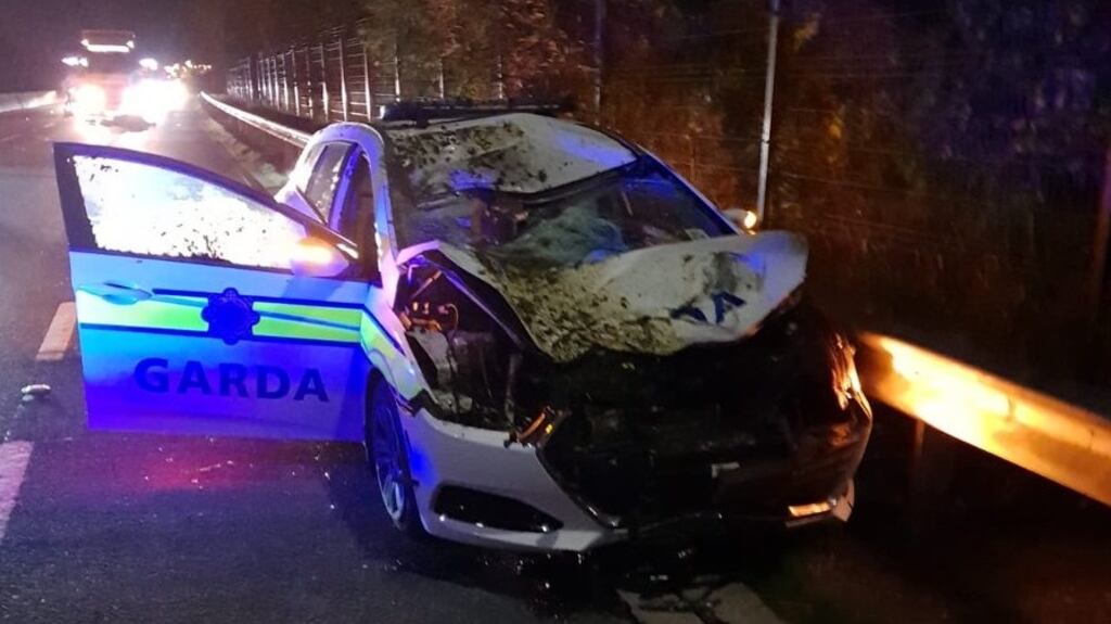 Garda car after hitting horse in Limerick. Photograph: GRA/Twitter