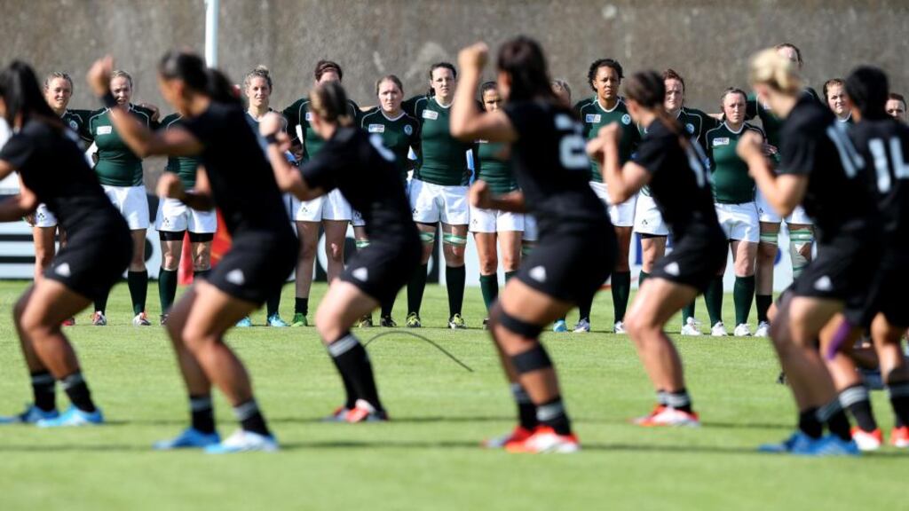 The Ireland team faced up to the New Zealand haka and beat their vaunted opponents in last summer’s Rugby World Cup pool match in Paris. Photograph: Dan Sheridan/Inpho