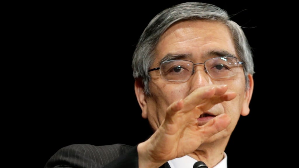 Bank of Japan Governor Haruhiko Kuroda speaks at the International Conference on the Future of Asia in Tokyo today. Photograph: Toru Hanai/Reuters.
