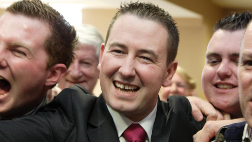 Fianna Fáil candidate David McGuinness, seen here (centre) at the 2011 Dublin West byelection count, will face tough opposition on May 23rd.Photograph: Frank Miller/The Irish Times