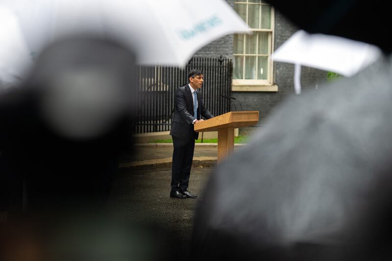 UK prime minister Rishi Sunak announces the general election. Photograph: Carl Court/Getty Images