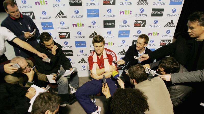 Tour captain Brian O’Driscoll talks to the press during a media conference in Auckland in 2005. Photograph: David Rogers/Getty Images