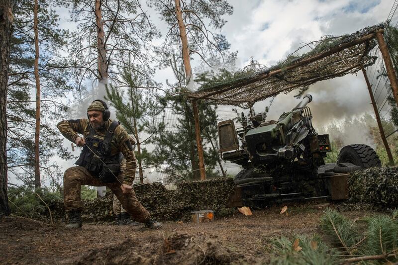 Ukrainian soldier fires a French TRF1, a 155mm towed howitzer, in the Donetsk province of Ukraine. Photograph: Tyler Hicks/New York Times