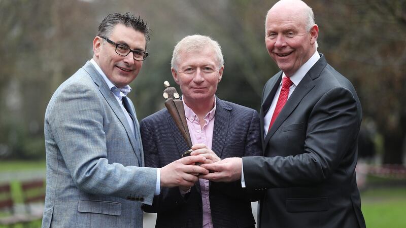 Keith Swanick (left) and John Gallagher, representing the Erris Community, pictured with Chris Reynolds, director of the Irish Coast Guard, after they received a People of the Year Award. Photograph. Robbie Reynolds