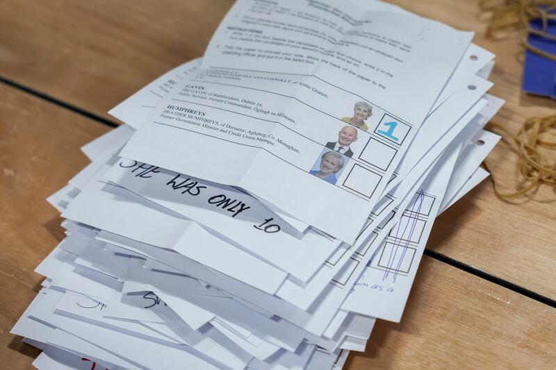 Spoiled votes from boxes at Dublin's RDS count centre. Photograph: Dan Dennison