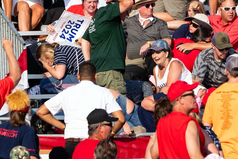 The crowd reacting during the assassination attempt on Donald Trump. Photograph: Eric Lee/New York Times
