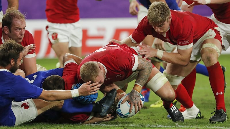 Ross Moriarty scores the match-winnng try for Wales against France. Photograph: Mark R Cristiano/EPA