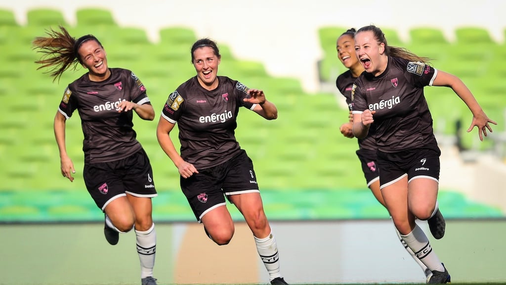 Wexford Youths’ Lauren Kelly celebrates scoring her side’s second goal. Photograph: Oisin Keniry/Inpho