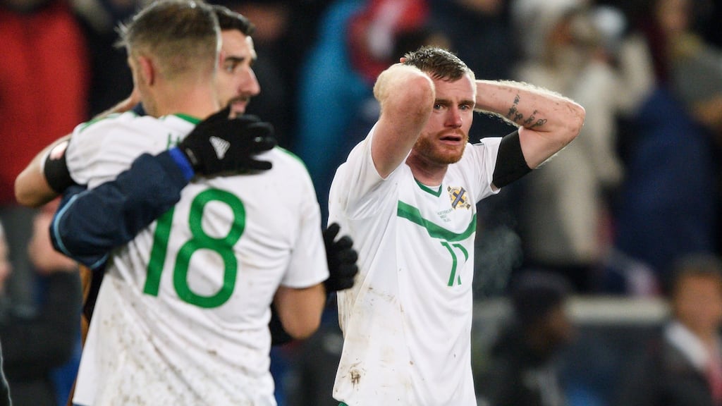 Northern Ireland’s Chris Brunt at the end of their World Cup play-off second leg match at St Jakob-Park Stadium in Basel. Photograph: Getty Images