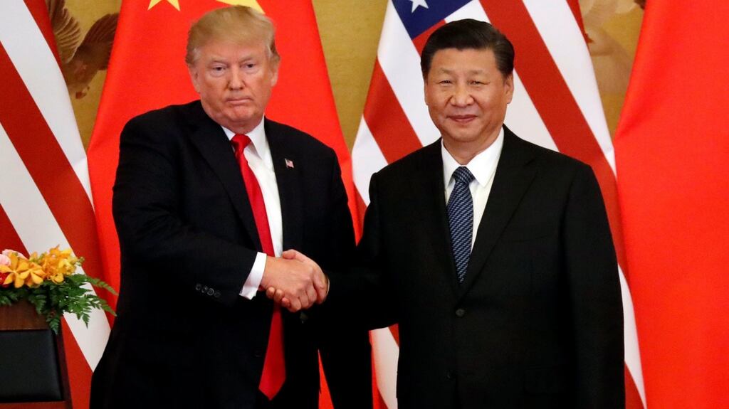 US president Donald Trump and China’s president Xi Jinping meeting in the Great Hall of the People in Beijing, China on Thursday. Photograph: Jonathan Ernst/Reuters.