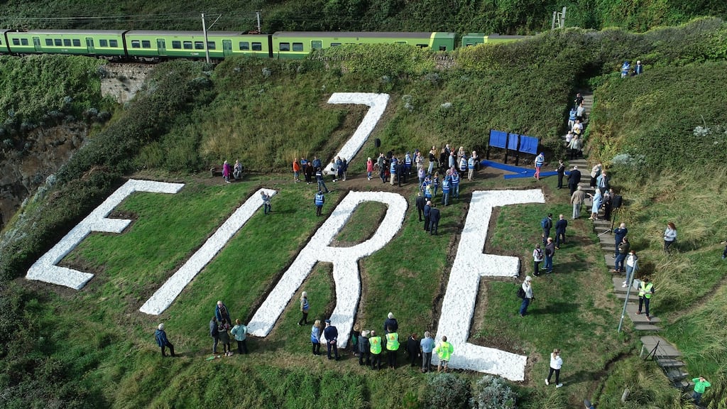 Unveiling of the recently restored EIRE sign, in Dalkey, one of 83 original signs around Ireland. Photograph: Niall Carroll