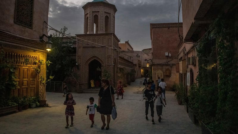A shuttered mosque in Kashgar with its crescent removed from the dome’s peak, in Xinjiang, in August 2019. Photograph: Gilles Sabrié/The New York Times