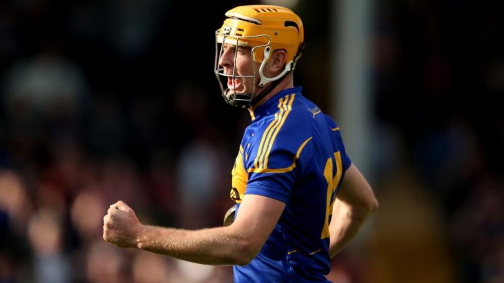 Tipperary’s Séamus Callanan celebrates scoring his side’s opening goal against Galway in the All-Ireland Hurling Qualifier at Semple Stadium in Thursday. Photograph: James Crombie/Inpho