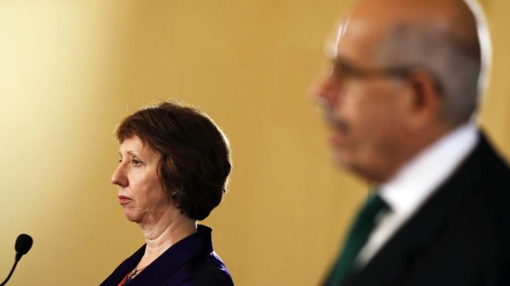 Egypt’s interim vice president Mohamed El Baradei, who resigned yesterday, speaks at a news conference with European Union foreign policy chief Catherine Ashton in Cairo in July. Ms Ashton called on the security forces to “exercise utmost restraint and on all Egyptian citizens”. Photograph: Amr Abdallah Dalsh/Reuters