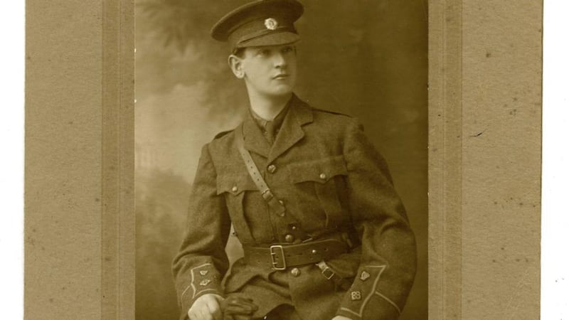 A photograph of Michael Collins, by Keogh of Dublin, depicting him in the uniform of the Irish Volunteers in about 1918