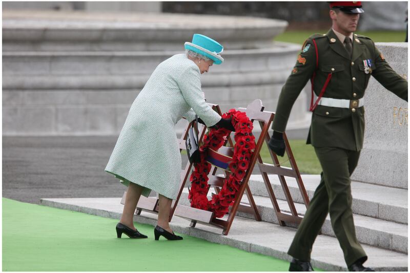 Queen Elizabeth II pictured at a wreath laying ceremony at the Irish War Memorial Garden , Islandbridge Dublin which she attended accompanied by President McAleese during her State Visit to Ireland in May 2011. Photograph: Bryan O'Brien / THE IRISH TIMES