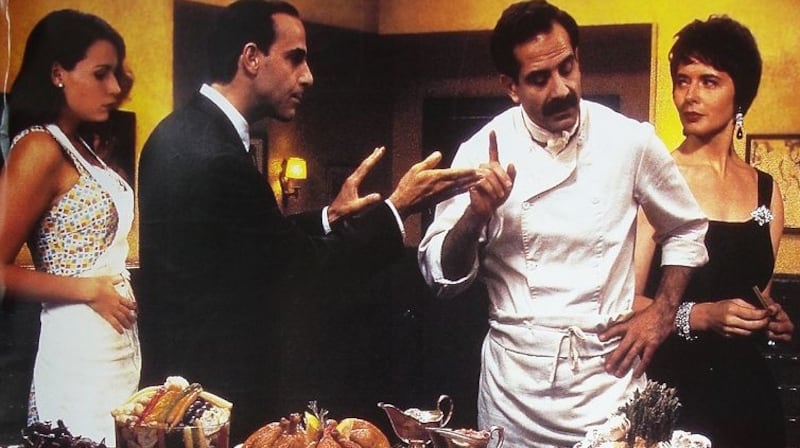A scene from Big Night, in which Tucci appeared with Sophia Loren, Minnie Driver and Tony Shalhoub.
