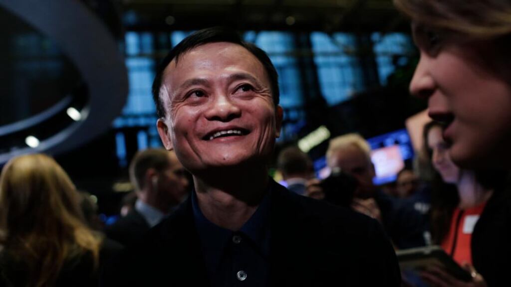 Multibillionaire Jack Ma, chairman of Alibaba, on the floor of the New York Stock Exchange. Photograph: Scott Eells/Bloomberg