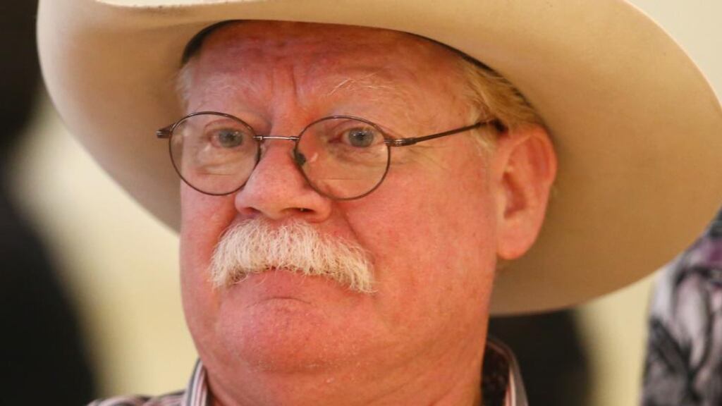 Co-owner of California Chrome Steve Coburn looks on during the Belmont Stakes Draw at Belmont Park last week  in Elmont, New York. Photograph: Al Bello/Getty Images