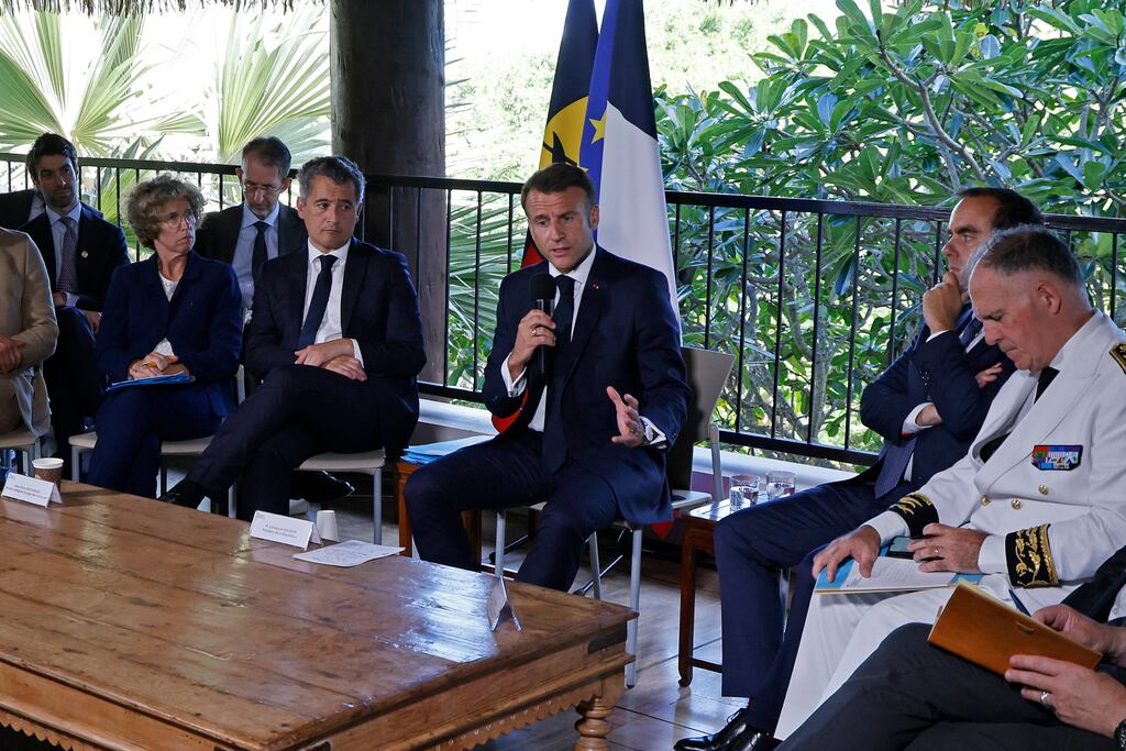 French president Emmanuel Macron meets with New Caledonian elected officials and local representatives in Nouméa on Thursday. Photograph: Ludovic Marin/AFP via Getty Images