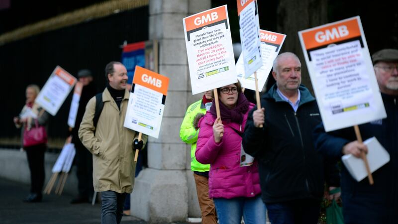 Protestors highlight the plight of workers at Fyffes group subsidiaries in Honduras and Costa Rica outside the company’s egm at a Dublin hotel on Monday. Photograph: Cyril Byrne