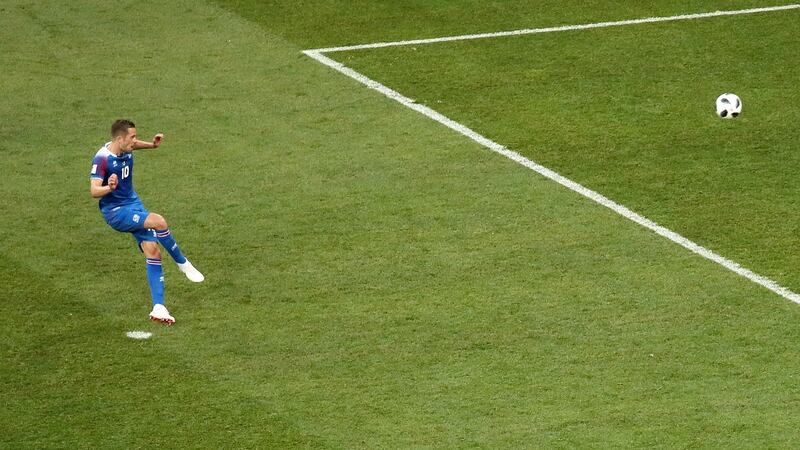 Gylfi Sigurdsson skies a late penalty in Iceland’s 2-0 defeat to Nigeria. Photograph: Kevin C. Cox/Getty
