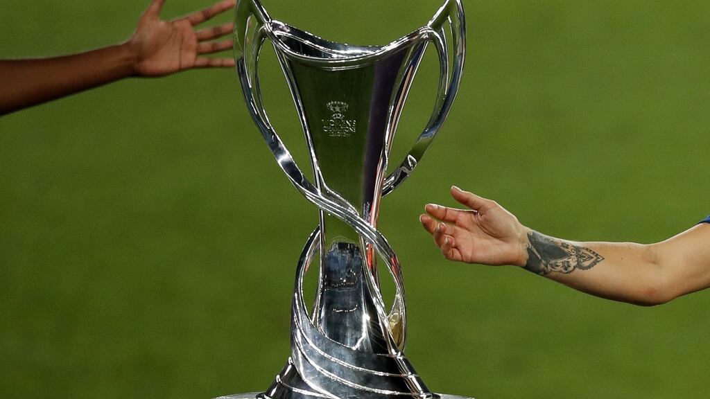The Uefa Women’s Champions League trophy. Photograph: Clive Brunskill/POOL/AFP via Getty