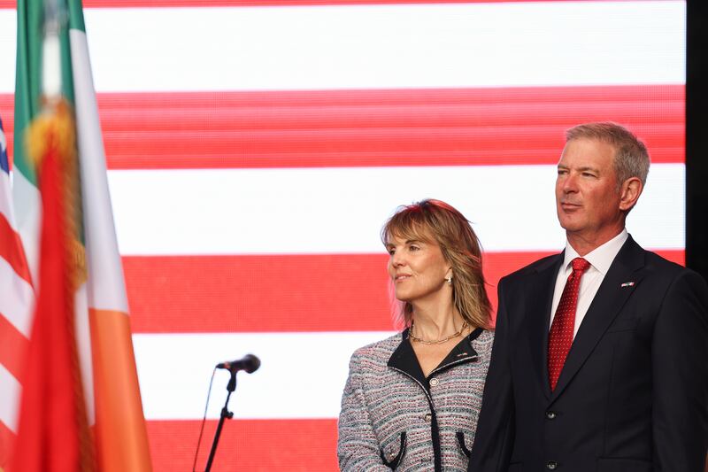 The new US Ambassador to Ireland Edward S Walsh on stage with his wife Lynn. Photograph: Dan Dennison